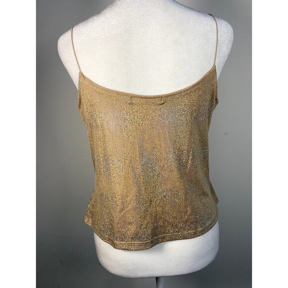Strappy Cowl Neck Vintage Coolwear USA Iridescent Tan Gold Backless Y2k Tank Top - Picture 3 of 6